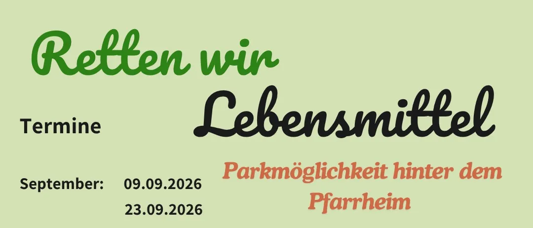 Ein Werbeplakat für eine Lebensmittelveranstaltung in Deutschland. Es zeigt eine Auswahl an frischem Gemüse und Obst, mit grünem Hintergrund und fetter Schrift. Die Veranstaltung trägt den Titel 'Retten win Lebensmittel' und enthält Termine und einen Abholort.