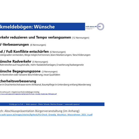 Ein Dokument mit dem Titel 'Meldebegon: Wünsche' diskutiert Verkehrsreduzierung, Tempoänderungen, V-Verbesserungen und Konfliktlösung. Es enthält 12 Vorschläge zur Verkehrsreduzierung und 8 zur V-Verbesserung. Es behandelt auch Konfliktlösung mit 6 Vorschlägen.