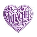 Ein herzförmiges Logo für das 81. Villacher Kirchtag im Jahr 2026 mit lila Text und Herzsymbol.