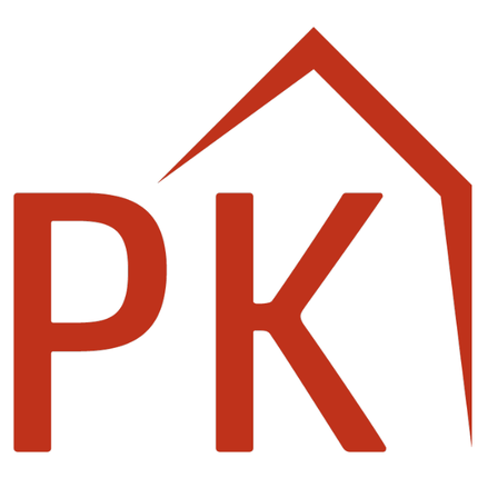Ein rotes Logo mit den Buchstaben PK in einer stilisierten Hausform.