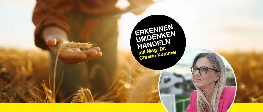 Plakat für ein Kundenevent am Treffpunkt Landwirtschaft, mit einer Frau in einer pinken Jacke und Brille. Der Termin ist der 20. November 2025 um 19:30 Uhr, in Mostheuriger Wurzenberger, Oberndorf.