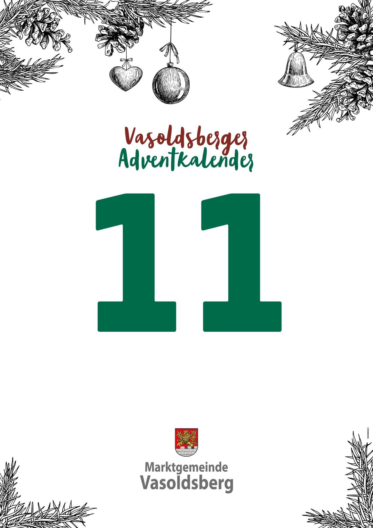 Ein Adventskalender aus Vasoldsberg. Tag 11 von 24. Grüne Zahlen und ein Winterthema.