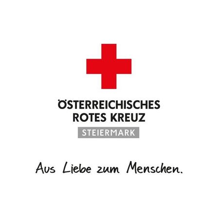 Ein weißer Hintergrund mit einem roten Kreuzlogo. Darunter steht 'Österreichisches Rotes Kreuz', 'Steiermark' und 'Aus Liebe zum Menschen.' Das rote Kreuz befindet sich in der Mitte.