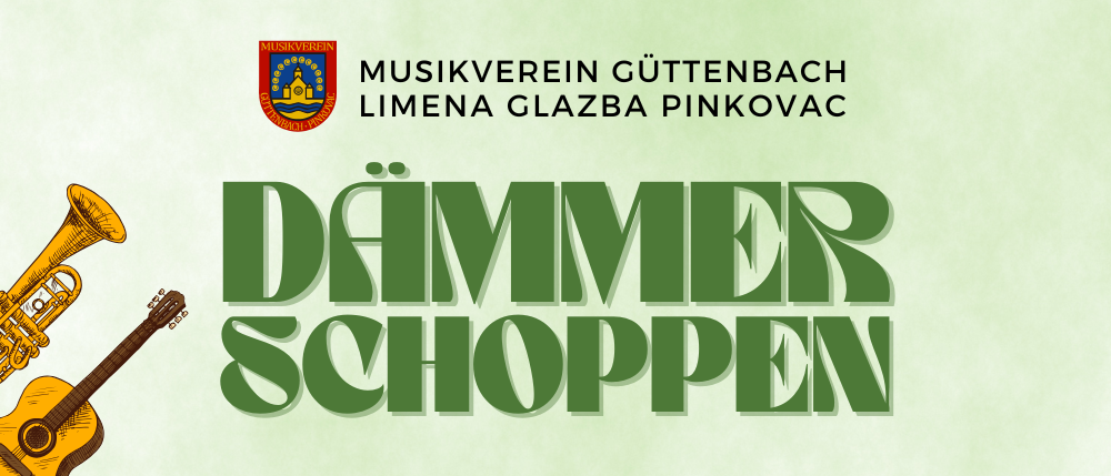 Plakat für ein Event des Musikvereins Gutenbach mit Logo und den Worten 'DAMMER SCHOPPEN' und einem Bild einer Gitarre.