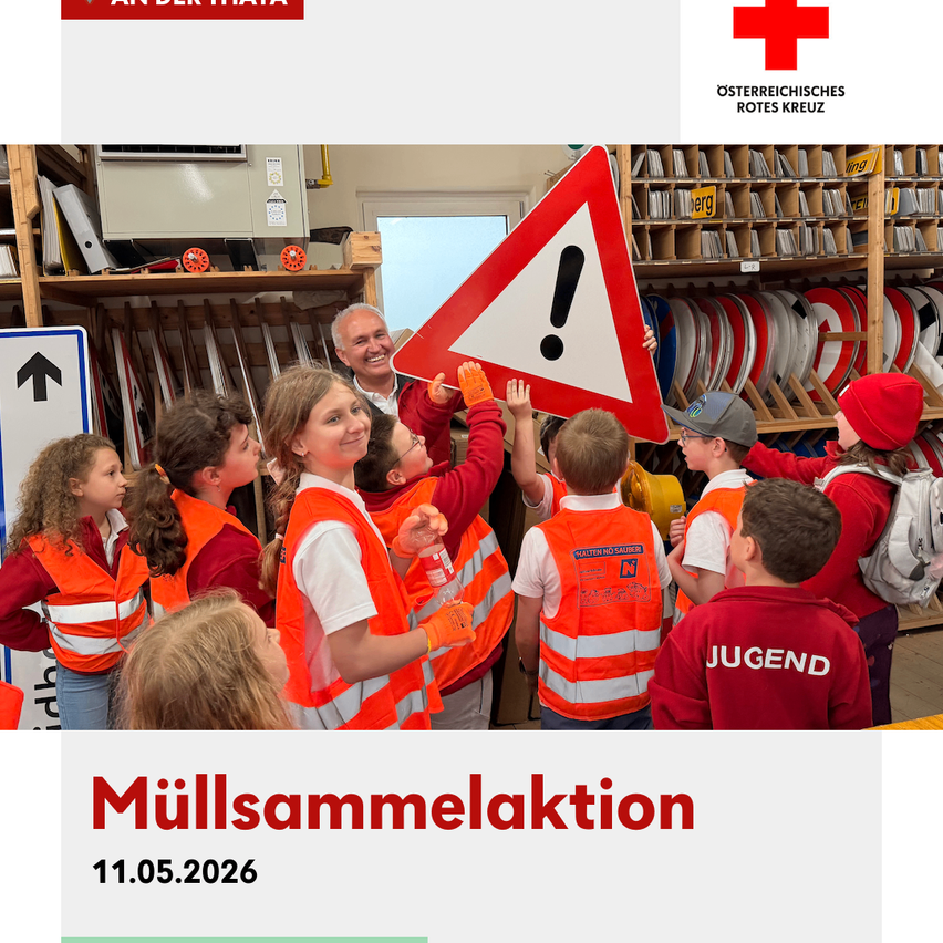 A group of children and adults in safety vests holding a traffic sign, dated 11.05.2026.