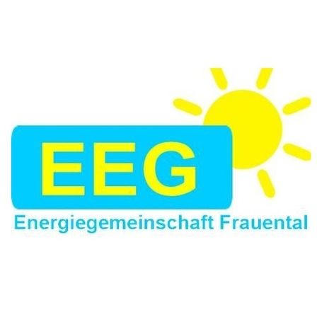 Das EEG-Logo mit einer Sonne im Hintergrund und dem Namen Energiegemeinschaft Frauental darunter.