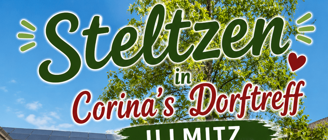 Einladung zu einer Sonntagsfeier in Corina's Dorftreff, Ilmitz. Der Termin ist der 14. Juni, Beginn um 11:30 Uhr. Der Veranstaltungsort befindet sich in der Sandgasse 16.