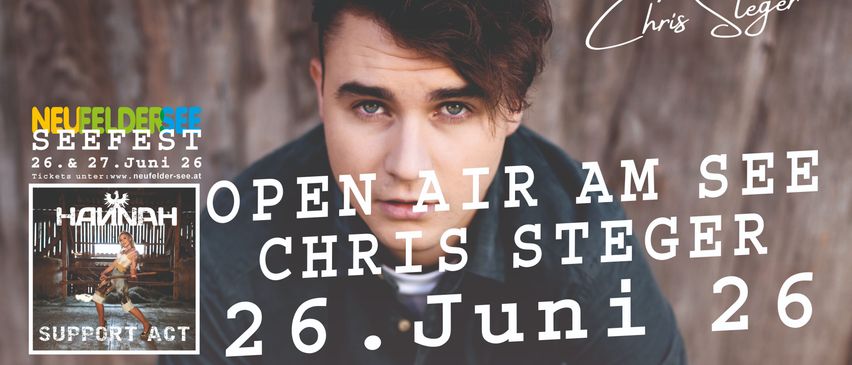 Ein Werbeplakat für eine Open-Air-Veranstaltung zeigt einen Mann namens Chris Steger mit ernster Miene. Die Veranstaltung ist für den 26. Juni geplant.