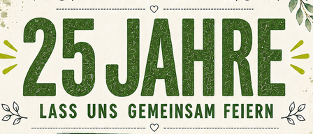 Plakat für das 25-jährige Jubiläum von AHA am 19. September 2026, mit grünem Thema, Biergläsern und Veranstaltungsdetails.