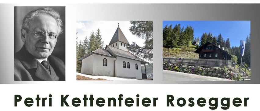 Plakat für eine Veranstaltung mit einem alten Foto eines Mannes, einem Bild einer Kirche und eines Hauses. Die Veranstaltung findet am 31. Juli 2025 um 18:00 Uhr statt, mit Aktivitäten wie einer Gedenkfeier und einer Lesung.