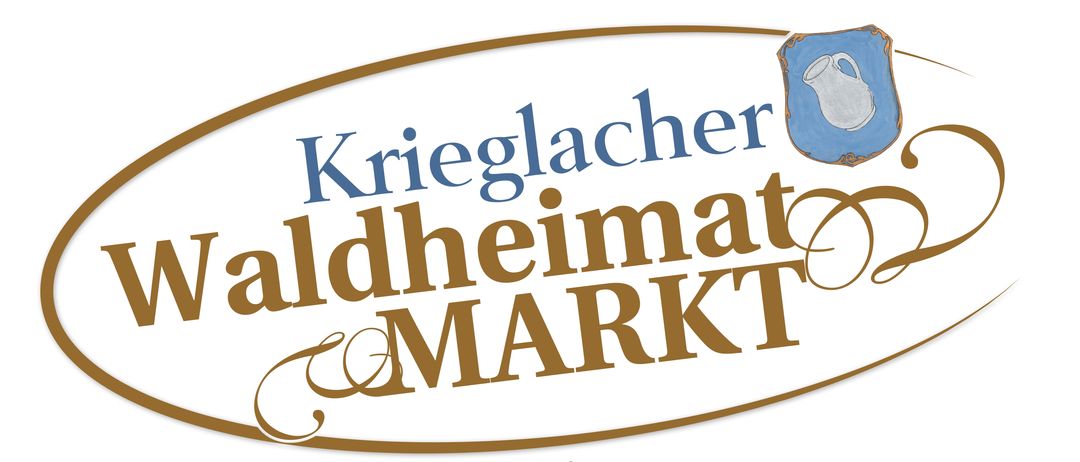 Logo für 'Krieglacher Waldheimat MARKT im Advent' mit einem blau-weißen Teekannen-Symbol.