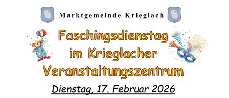 Werbeplakat für Kinderprogramm im Krieglacher Veranstaltungszentrum am 17. Februar 2026 von 10:00 bis ca. 14:00 Uhr. Angeboten werden Tanz- und Gesangsshow, Figurenerstellung und Ballontiermodellierung.