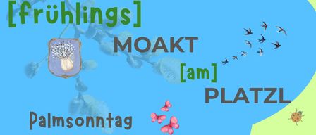 Plakat für den Palmsonntagmarkt in Krielach. Datum: 29.03.2026. Beginn: 11:00 Uhr. Aktivitäten umfassen Familienspaß, Kinderspiele und Ostereiersuchen. Regionale Unternehmen und Produkte.