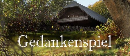 Das Poster zeigt vier Personen, zwei Männer und zwei Frauen, mit dem Text 'Gedankenspiel.' Die Namen der Lesenden, Marion Mitterhammer und Johannes Silberschneider, sind aufgeführt. Sie lesen aus einem Buch von Jakob Hiller. Datum und Uhrzeit sind ebenfalls angegeben.
