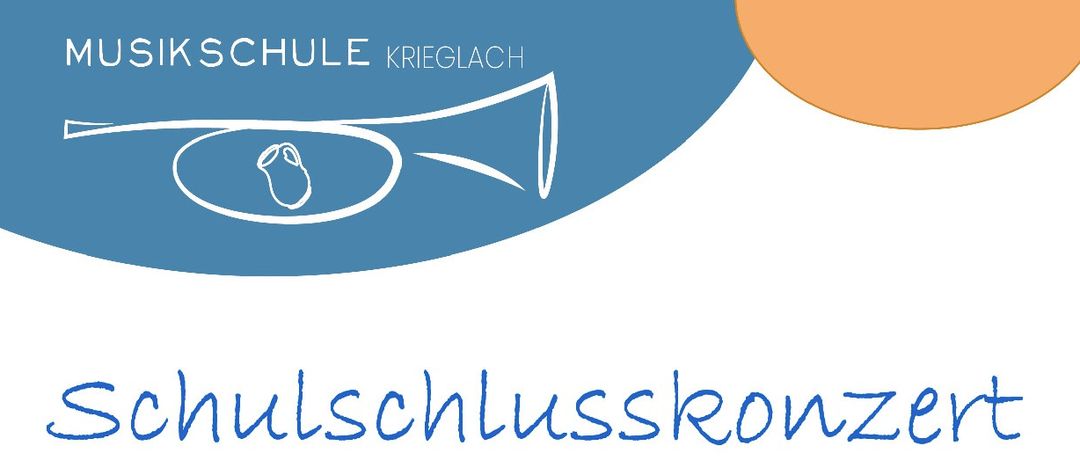 Plakat für ein Schulschlusskonzert. Eine bunte Illustration von Musikinstrumenten und Noten. Datum: 8. Juli 2026, Zeit: 17:00 Uhr. Ort: VAZ Krieglach.