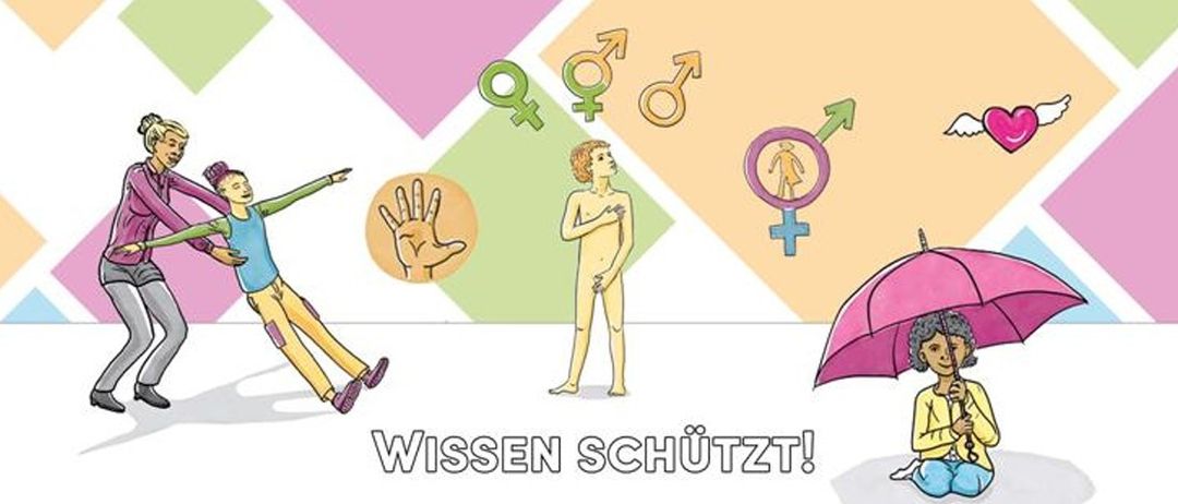 Einladung zur Informationsveranstaltung für Eltern und Bezugspersonen von 0 bis 10-jährigen Kindern zur sexuellen Bildung und zum Schutz vor sexueller Gewalt. Datum und Uhrzeit für verschiedene Termine sind angegeben.