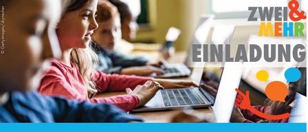 Poster for Family Freedom Day with children using laptops. Dates and times for online talks on child protection in the digital space. Speakers include Christian Lechner-Barboric and Nicole Bodmayer. More info and registration link at zweiundmehr.steiermark.at/familienfreitag.