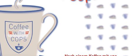 An event titled 'Coffee with Cops' is scheduled for June 1, 2026, from 9 AM to 12 PM at Gemeindeamt Deutsch Goritz. The goal is to engage in casual coffee chats with people.