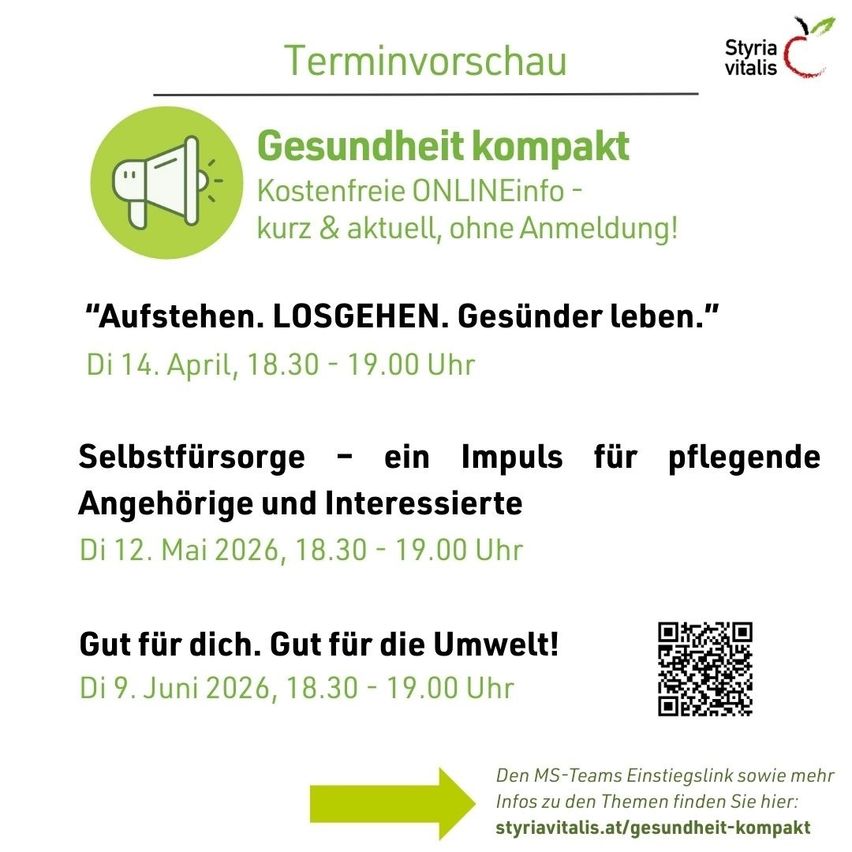 Plakat über Gesundheitskompakt. Kostenlose Online-Infos. Keine Anmeldung. Termine und Zeiten. MS-Team beitreten. Weitere Infos.