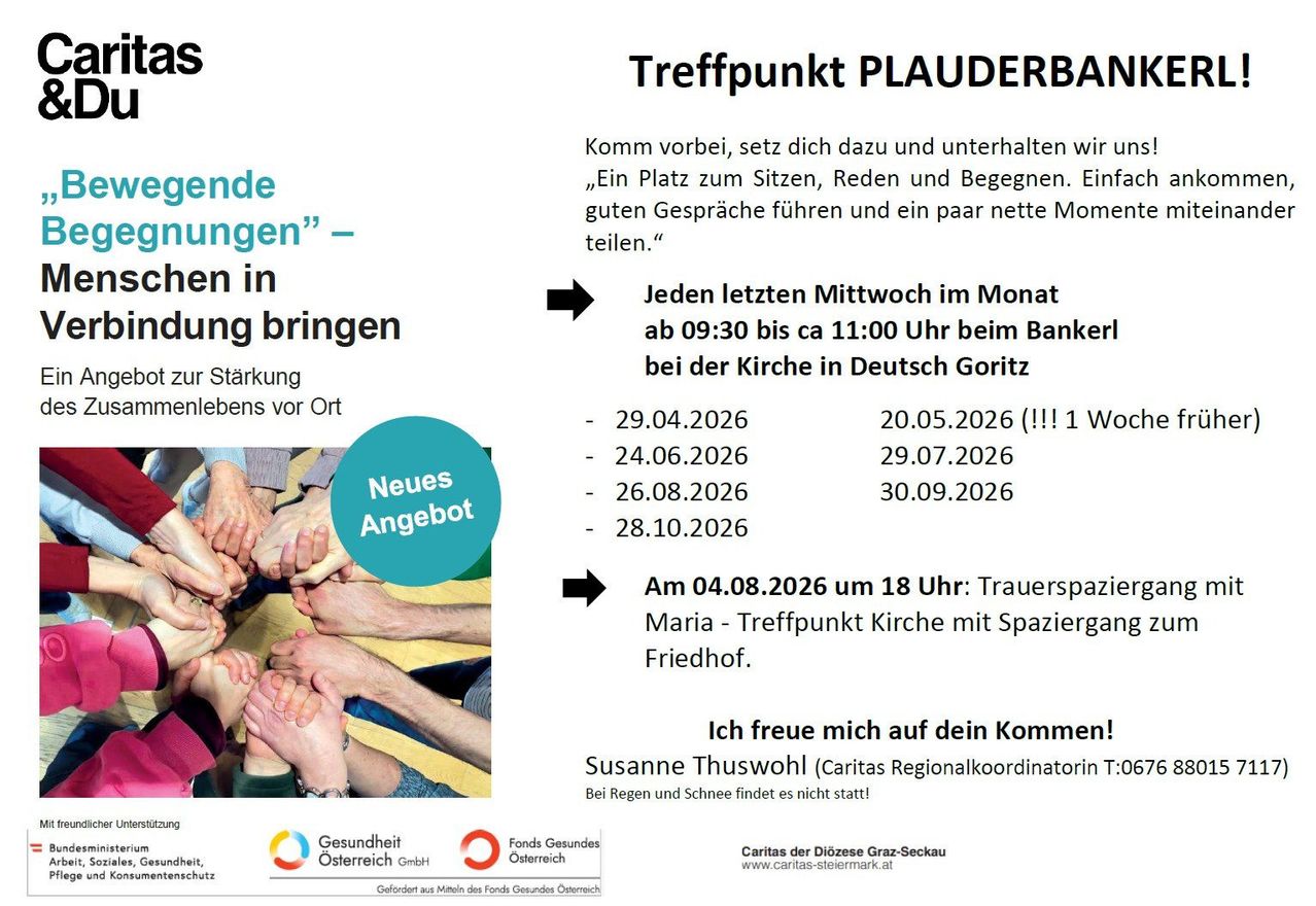 Der Treffpunkt ist PLAUDERBAR. Komm vorbei, setz dich dazu und unterhalte wir Ende „Ein Platz zum Sitzen, Reden und Begegnen. Ein gutes Gespräch führen und ein paar nette Momente teilen.“