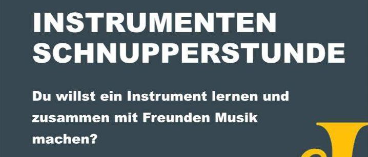 Plakat für eine Instrumenten-Schnupperstunde in Kötschach. Es lädt Einzelpersonen ein, ein Instrument zu erlernen und mit Freunden Musik zu machen. Die Veranstaltung ist für den 20. August um 18:00 Uhr am Probelokal der OTK geplant. Kontaktieren Sie Werner oder Stefan für Anfragen.