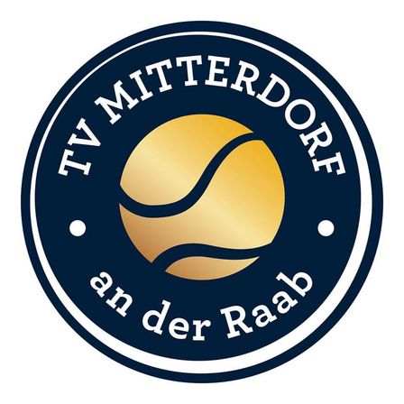 Rundes Logo für TV Mitterdorf an der Raab mit einem goldenen Tennisball in der Mitte.