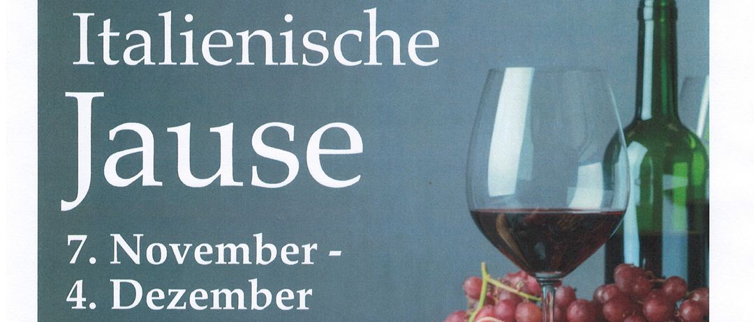 Das Plakat bewirbt ein italienisches Buffet im Restaurant Zum Goldenen Anker, das vom 7. November bis 4. Dezember läuft. Das Bild zeigt Weingläser, Käse und Fleisch. Eine Telefonnummer für Reservierungen ist angegeben.