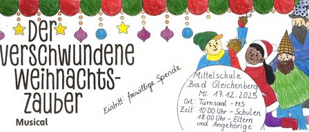 Eine farbenfrohe Zeichnung zeigt einen lächelnden Jungen in einem grünen Hut. Es steht 'Mittels-Spende Eintritt: freiwillige Spende'. Die Zeit ist von 10:00 bis 18:00 Uhr. Der Ort ist Turnsaal.