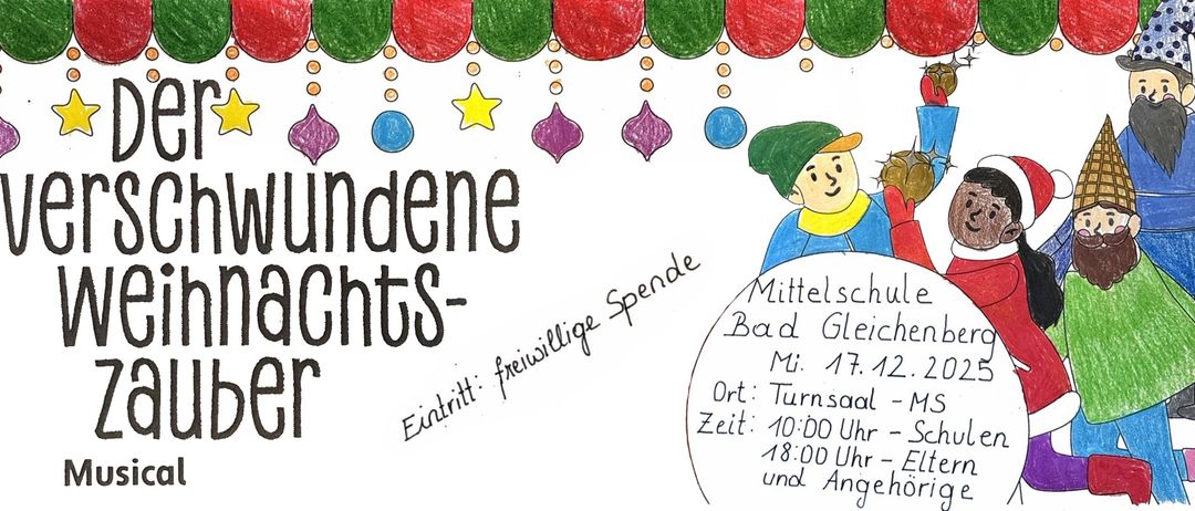 Eine farbenfrohe Zeichnung zeigt einen lächelnden Jungen in einem grünen Hut. Es steht 'Mittels-Spende Eintritt: freiwillige Spende'. Die Zeit ist von 10:00 bis 18:00 Uhr. Der Ort ist Turnsaal.