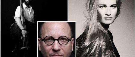 Ein schwarz-weißes Foto-Collage von drei Personen. Ein Mann mit Bart spielt Cello. Ein Mann mit Brille schaut nach vorne. Eine Frau mit langen Haaren posiert für ein Bild.