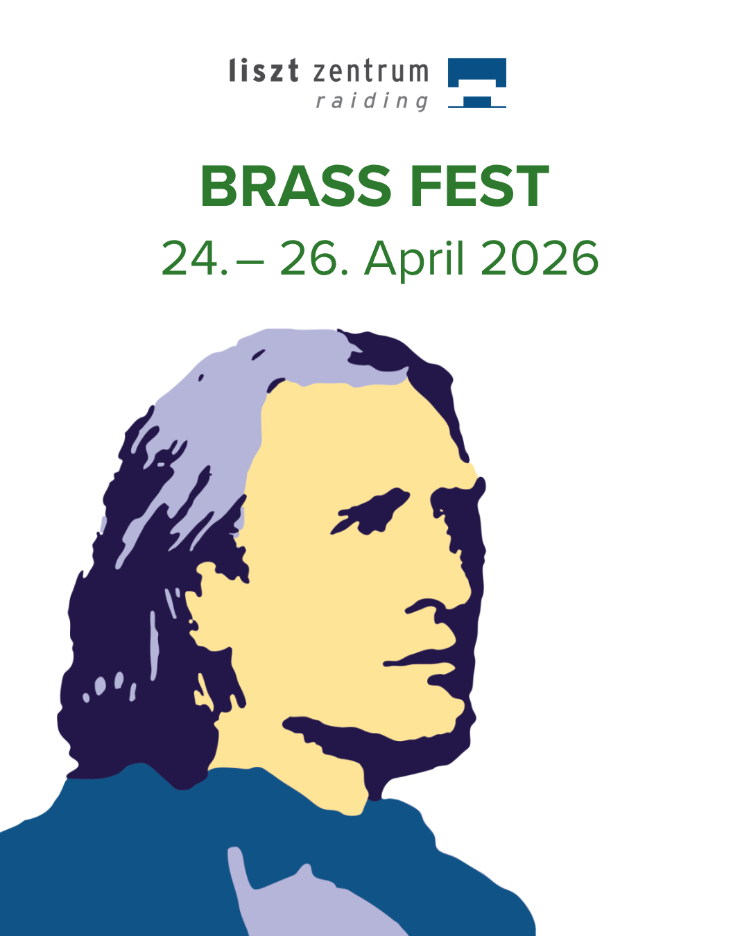 Poster for Brass Fest from April 24th to April 26th, 2026. It features a stylized man's face.