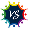 Ein Logo mit 'VS' in Weiß auf einem blauen Kreis, umgeben von farbenfrohen Blütenblättern und Silhouetten.
