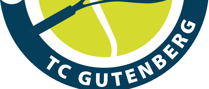 Tennis club logo featuring a tennis racket over a tennis ball with the words Tennis Club TC Gutenberg.