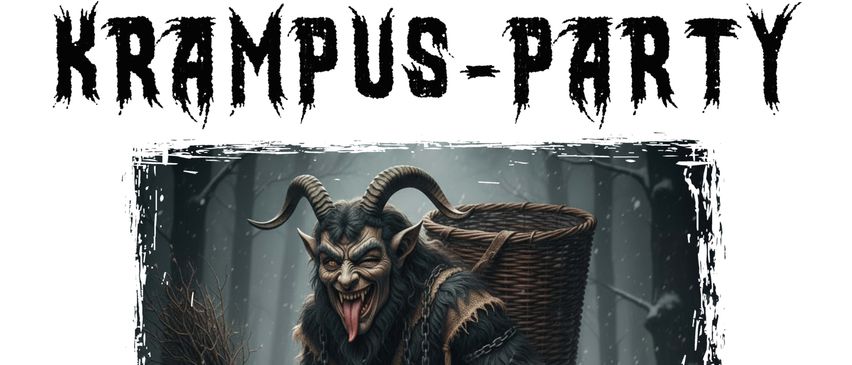 Plakat für eine Party mit einer Kreatur mit Hörnern, Ketten und einem Korb, geplant für den 29. November 2025 in der Arbeiterkammer FF, Beginn um 20 Uhr.