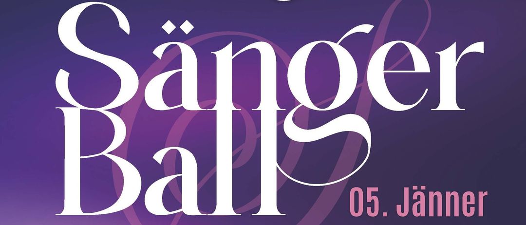 Poster für den Sanger Ball mit einem tanzendem Paar auf einem lila-blauen Hintergrund, geplant für den 5. Januar 2026 im MZH Übersbach.