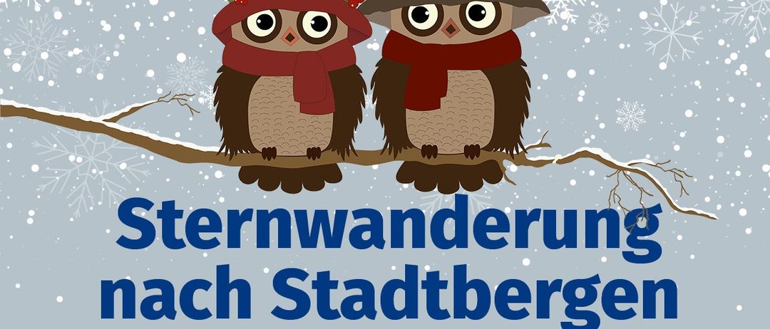 Ein Plakat für eine Sternwanderung nach Stadtbergen am 1. Januar 2026. Treffpunkte und Zeiten sind aufgeführt. Freier Eintritt und Snacks werden angeboten.
