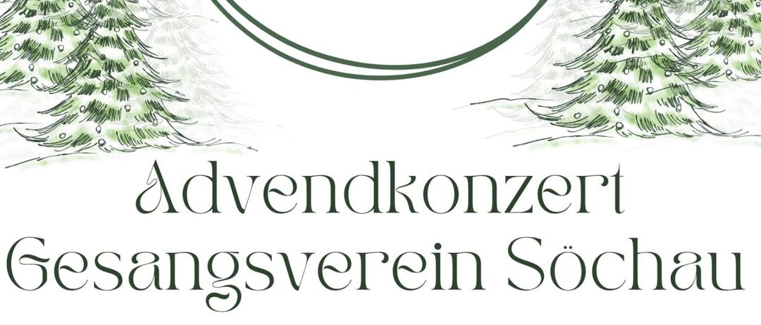 Plakat für ein Adventskonzert des Gesangsvereins Sochau mit dem Kinderchor Sochau und einem Ensemble des Musikvereins Sochau, das am Freitag, den 12. Dezember 2025 in der Pfarrkirche Sochau stattfinden wird.