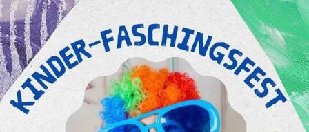Plakat für ein Kinderfest am 31. Januar 2026. Zeigt ein Kind mit Clownperücke und Brille. Aktivitäten umfassen Mini-Playback-Show, Kinderanimation und Zirkus. Beginn um 14 Uhr, Eintritt frei.