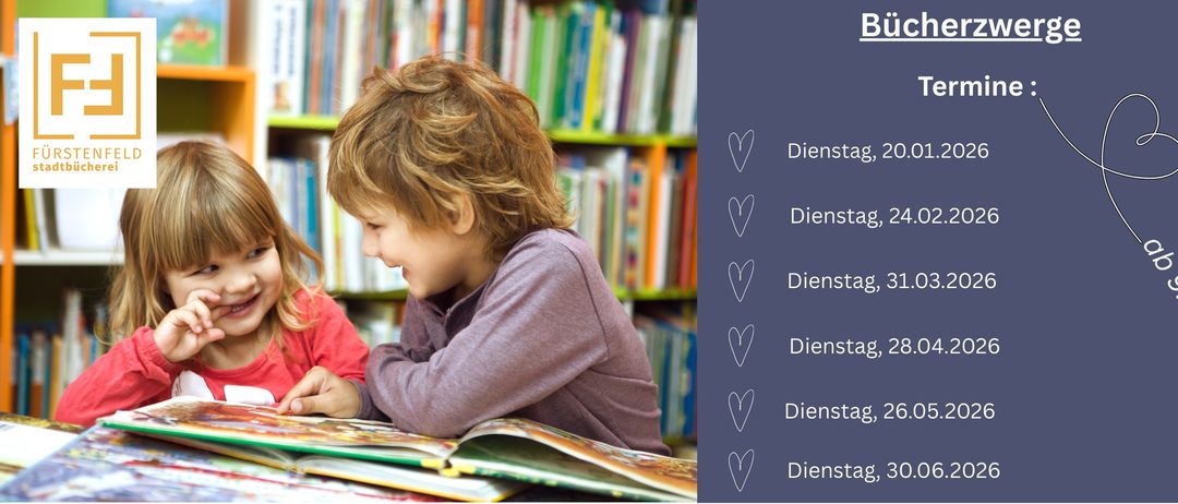 Ein Kind mit blonden Haaren sitzt und lächelt, während es ein Buch liest. Hinter dem Kind steht ein Bücherregal voller Bücher. Der Hintergrund ist blau und das Wort Dienstag ist in weiß geschrieben.