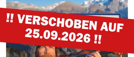 Poster for a music cabaret event with Aliosha Biz. The event is scheduled for September 25, 2026, at the Schlossbastei in Furstenfeld. A man in an orange coat is playing a violin.