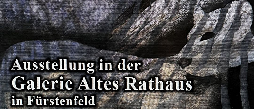 Plakat für eine Kunstausstellung mit Erich Lechner und Christiane Saenger. Ausstellung im Alten Rathaus in Furstenfeld. Eröffnung am Donnerstag, 12. Februar um 19:00 Uhr von Gregor Sommer. Läuft bis Sonntag, 1. März.