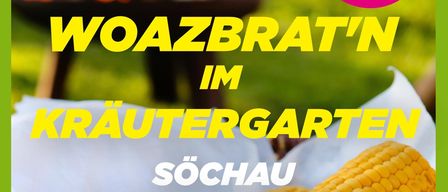 Veranstaltung im Garten mit Mais, Musik und Feuer. Komm am 1. August um 17:00 Uhr.