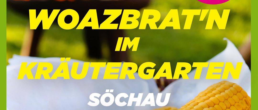 Veranstaltung im Garten mit Mais, Musik und Feuer. Komm am 1. August um 17:00 Uhr.