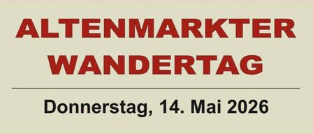 Ein Plakat für die Altenberg Wandertag Veranstaltung am 14. Mai 2026. Details umfassen Start- und Endzeiten, Kosten, Streckenlänge und Treffpunkt.