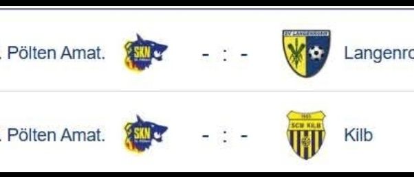 Zwei Fußballteam-Logos auf weißem Hintergrund. Das erste Team ist St. Pölten Amateur und das zweite Team ist Langenrohr. Die zweite Reihe zeigt St. Pölten Amateur und Kilb. Die Ergebnisse sind nicht sichtbar.
