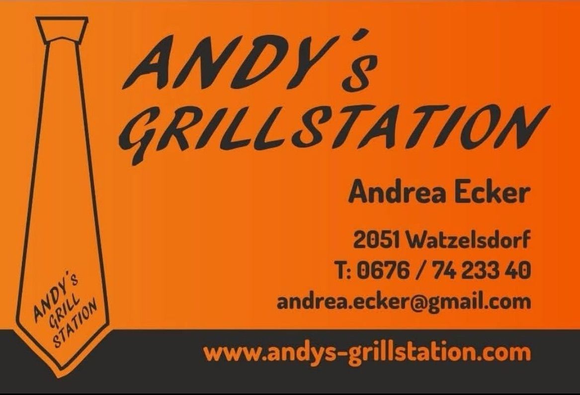 Andy's Grillstation befindet sich in 2051 Watzels. Kontaktieren Sie unter 0676/74 23 oder senden Sie eine E-Mail an andrea.ecker@gmail.com. Besuchen Sie www.andys-grillstation.com.