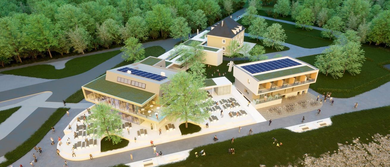 Bild enthält, Architecture, Building, Outdoors, Grass, Plant, Aerial View, Person, Vegetation