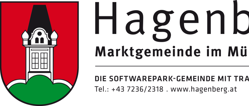 A black background displays white text that reads 'agen'. Below it, 'ortsgemeinde im' is written. Below that, 'OFTWAREPARK-GEMEINE M' and '43 7236/2318' are displayed. Below is a URL 'www.hagenbe'.
