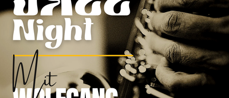 Plakat für eine Jazz-Nacht-Veranstaltung am 11. März 2026 mit Wolfgang Seligo Trio. Eine Hand spielt ein Saxophon, wobei 'Jazz Night' und das Datum prominent angezeigt werden.