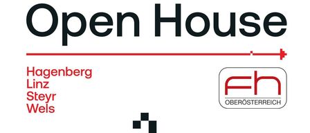 Werbung für FH OOE mit Standorten Hagenberg, Linz, Steyr und Wels. Gezeigt wird ein pixeliges Pferdegrafik. QR-Code unten.